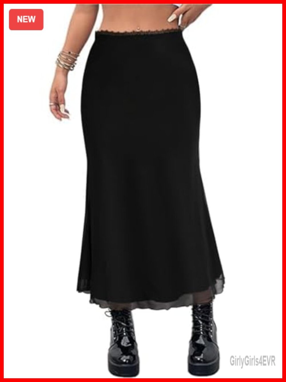 Boho Floral Mesh Maxi Skirt High Waisted Mermaid Hem Grunge